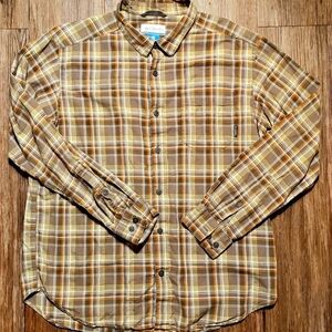 Mens Columbia Sportswear Brown Plaid Button Down Shirt Large